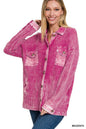 ZENANA Cotton Waffle Acid Wash Shacket