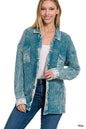 ZENANA Cotton Waffle Acid Wash Shacket