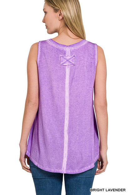 ZENANA Washed Sleeveless V-Neck Top with Hi-Low Hem