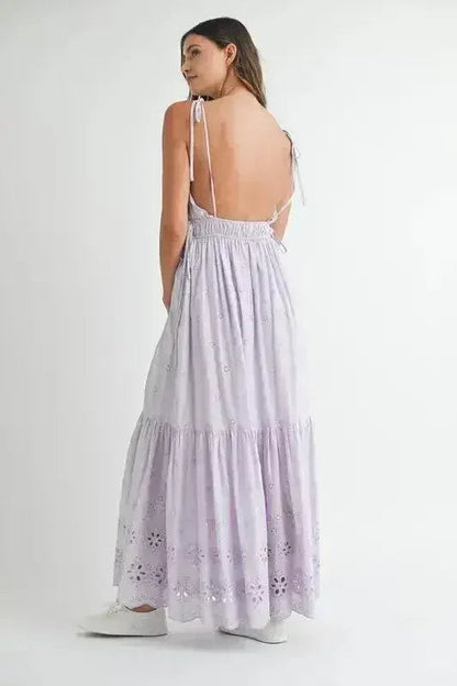 MABLE Eyelet Lace Maxi Dress With Side Strap Details