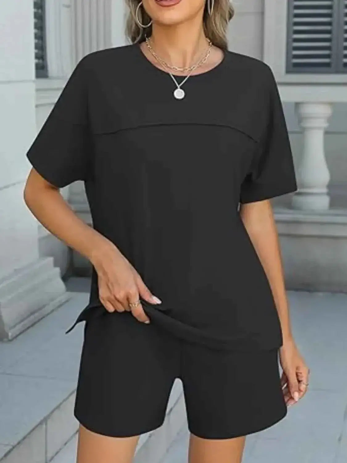 Round Neck Short Sleeve matching shorts and top set