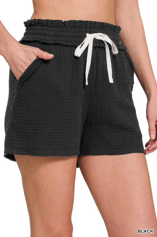 ZENANA Double Elastic band Drawstring Waist Shorts