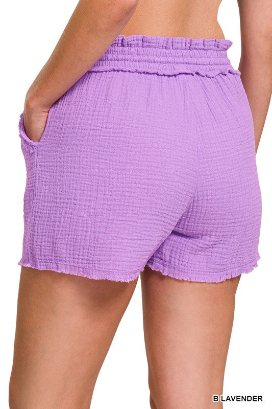 ZENANA Double Elastic band Drawstring Waist Shorts