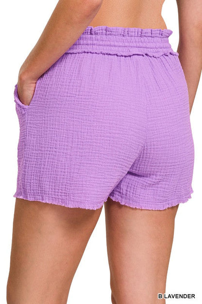 ZENANA Double Elastic band Drawstring Waist Shorts