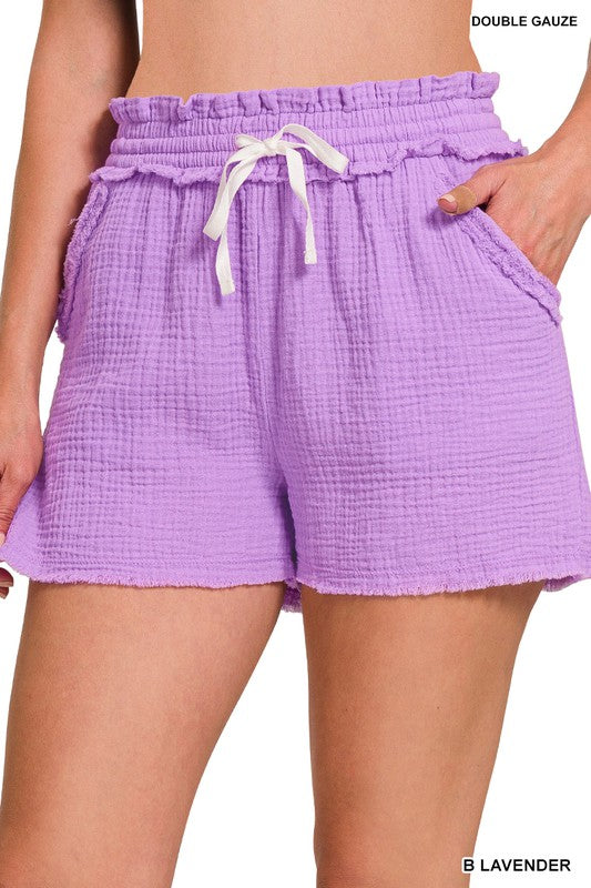 ZENANA Double Elastic band Drawstring Waist Shorts