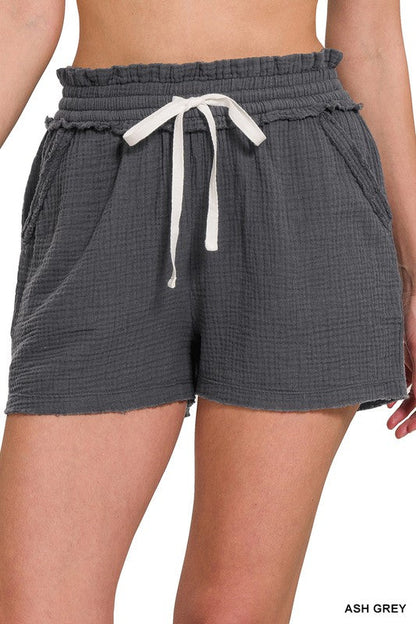 ZENANA Double Elastic band Drawstring Waist Shorts