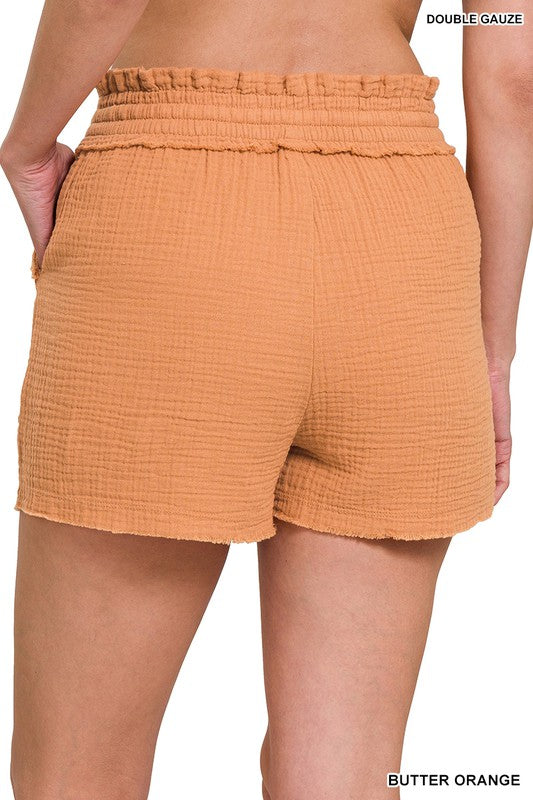 ZENANA Double Elastic band Drawstring Waist Shorts