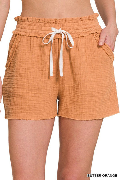ZENANA Double Elastic band Drawstring Waist Shorts