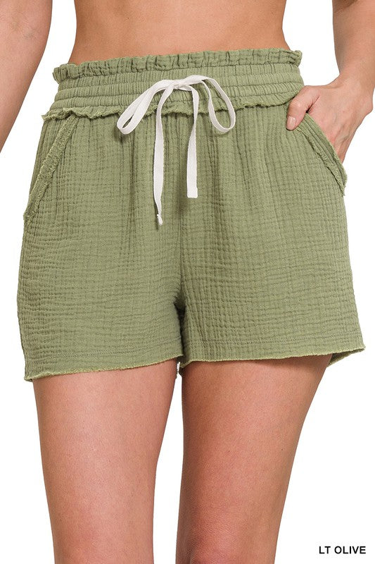 ZENANA Double Elastic band Drawstring Waist Shorts