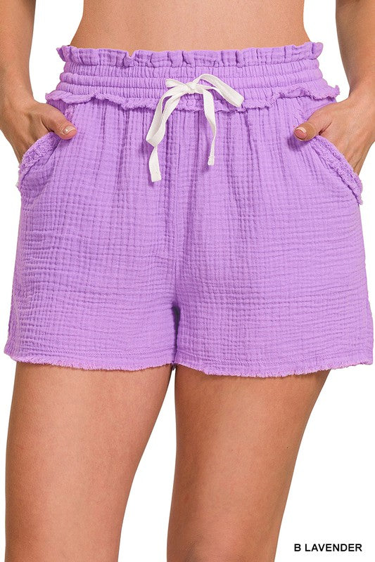 ZENANA Double Elastic band Drawstring Waist Shorts