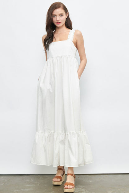 Ruffle Strap Long Dress with tie Back Detail