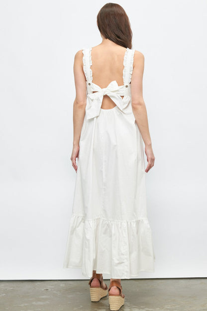 Ruffle Strap Long Dress with tie Back Detail