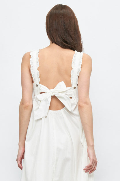 Ruffle Strap Long Dress with tie Back Detail