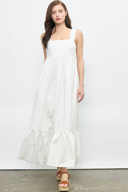 Ruffle Strap Long Dress with tie Back Detail