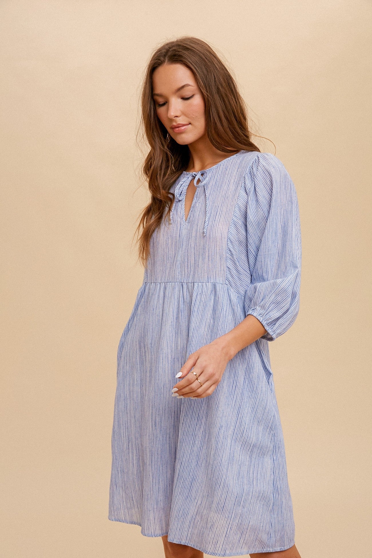 Stripe Volume Sleeve Babydoll Dress