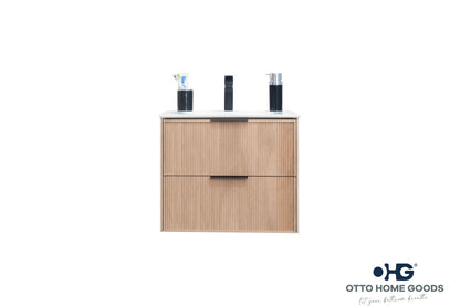 Sorrento 24" Natural Oak Floating Bathroom Vanity with Integrated Sink