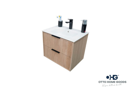 Sorrento 24" Natural Oak Floating Bathroom Vanity with Integrated Sink