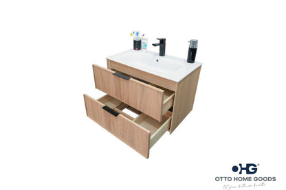 Sorrento 30" Natural Oak Floating Bathroom Vanity with Integrated Sink