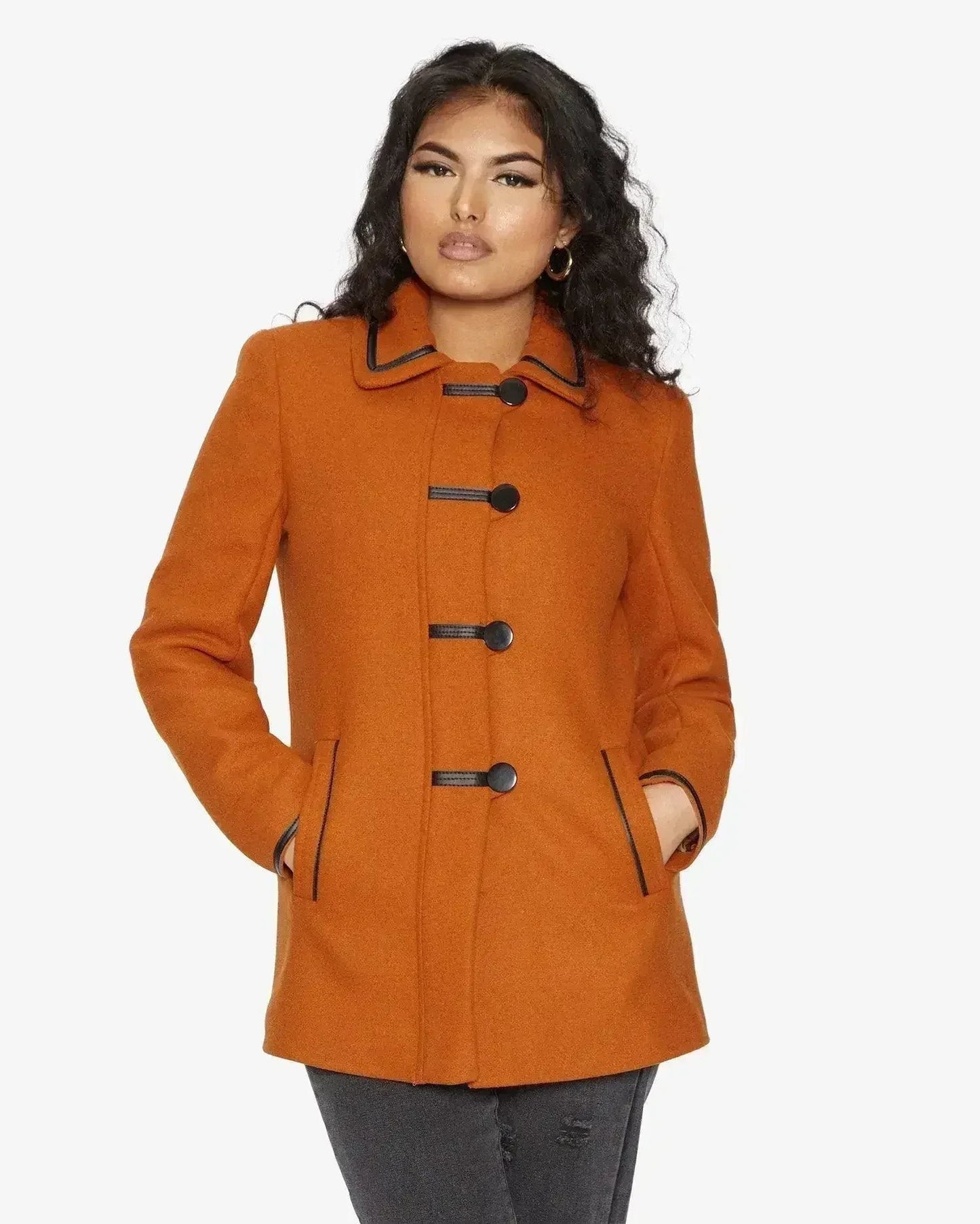 Wool Blend Contrast Trim Coat (1920)