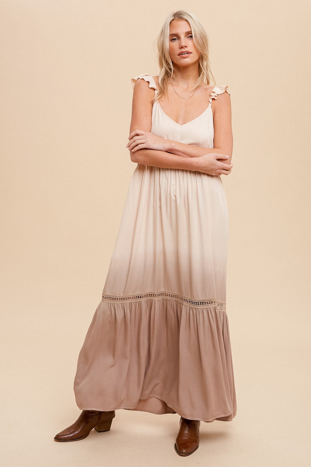 Dip Dyed Ruffled Cami Maxi Dress