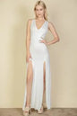 Plunge Neck Thigh Split Dress