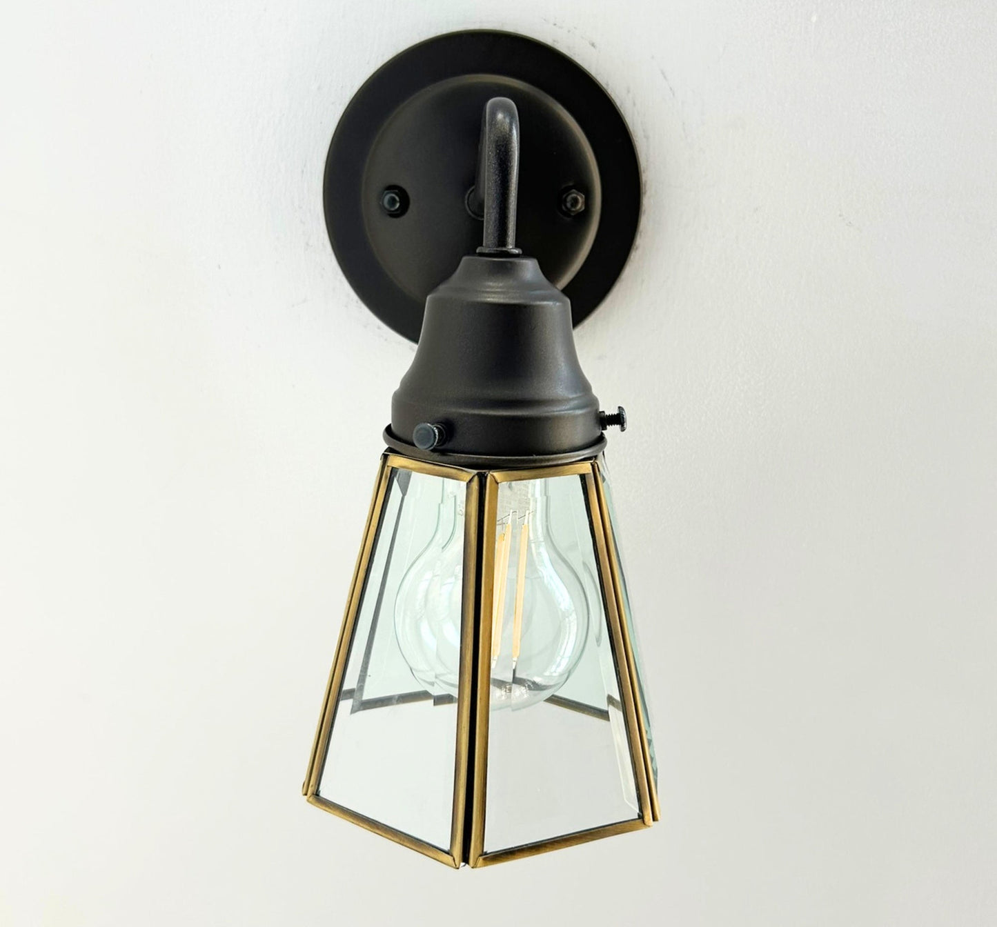 Clear Glass and Brass Wall Sconce or Pendant Light