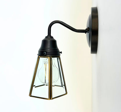 Clear Glass and Brass Wall Sconce or Pendant Light