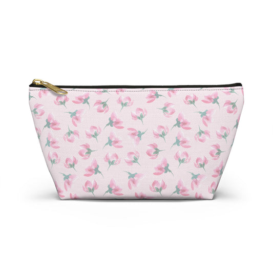 Customizable: Floral Accessory Pouch, Makeup Bag, Travel Case, Pink Flower Pouch, Gift for Her, Cosmetic Clutch, Everyday Organizer