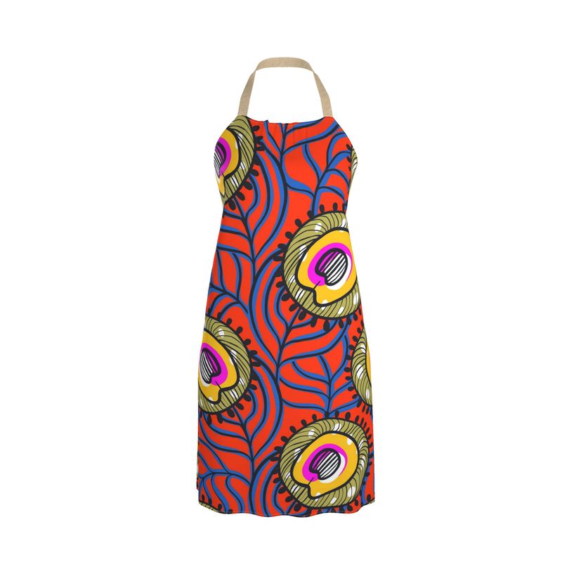 Orange & Green Ankara Print, No Pocket Apron | Aprons | Kitchen + Metal