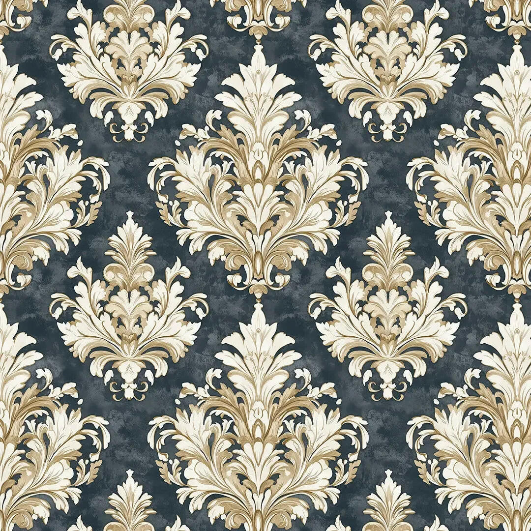 Sovereign Gold & Slate Damask