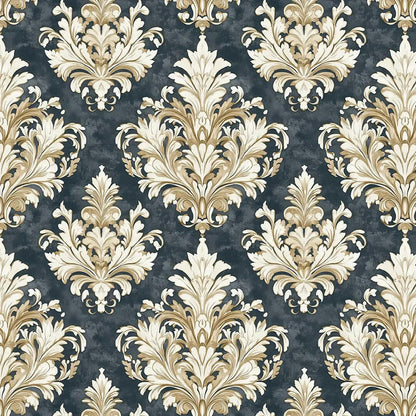 Sovereign Gold & Slate Damask