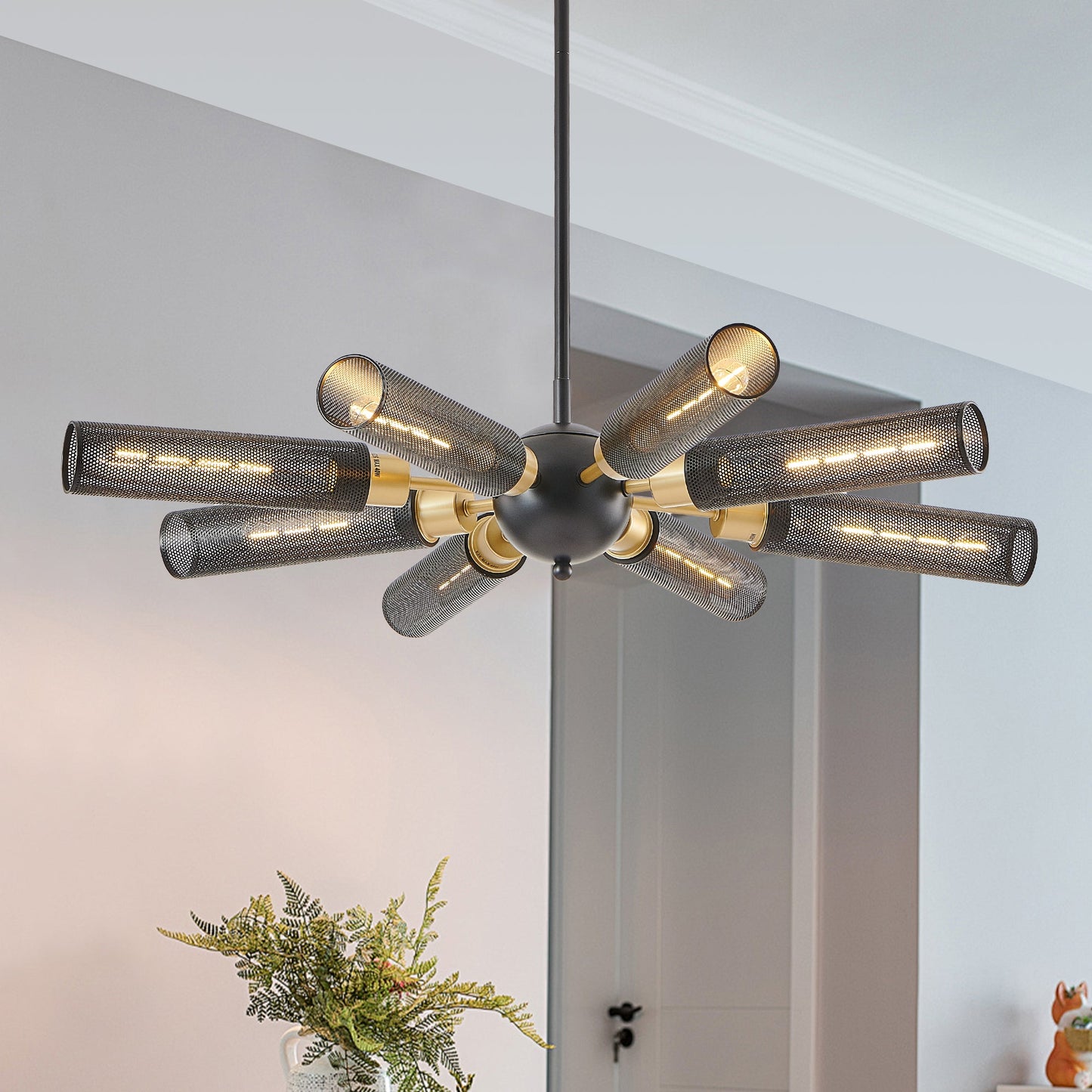 Modern Industrial Sputnik Chandelier, 8-Light Black and Gold Metal | Kitchen [Metal] | Kitchen + Metal