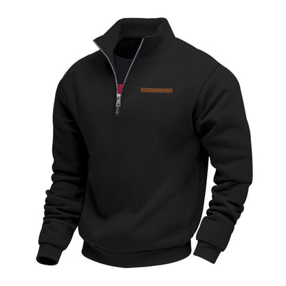 Fleece-lined Mid-length Zip-up Loose-fit Stand-up Collar Casual Hoodie