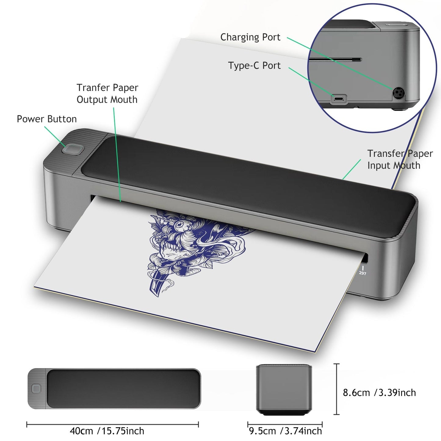 MAST® Upgraded A3 Bluetooth Tattoo Stencil Printer Portable Tattoo Transfer Machine for Large-Scale Tattoo Stencil