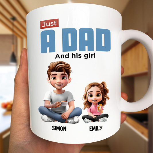 Just A Dad And His Girl 3D Cartoon - Personalized Custom Mug - Father's Day, Birthday Gift For Dad, Daddy