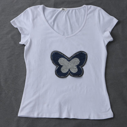 1PC DIY Blue Butterfly Reversible Sequins Sew On