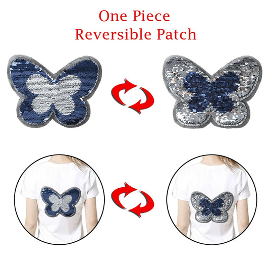 1PC DIY Blue Butterfly Reversible Sequins Sew On