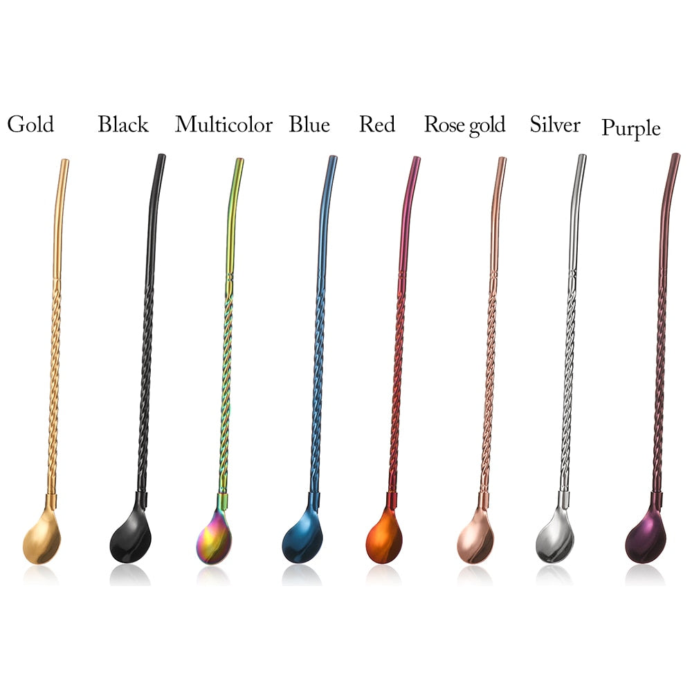 1PC Long Twisted Straw Spoon Portable Gold Tea