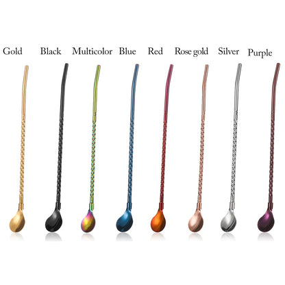 1PC Long Twisted Straw Spoon Portable Gold Tea