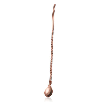 1PC Long Twisted Straw Spoon Portable Gold Tea