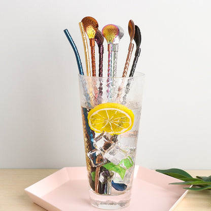 1PC Long Twisted Straw Spoon Portable Gold Tea