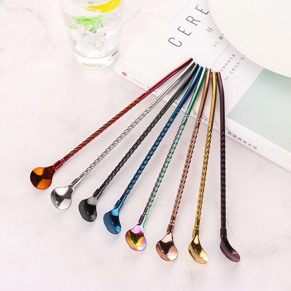 1PC Long Twisted Straw Spoon Portable Gold Tea