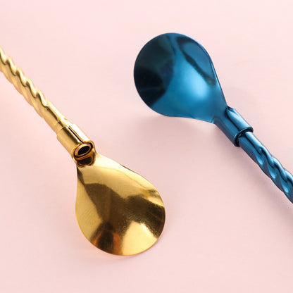1PC Long Twisted Straw Spoon Portable Gold Tea