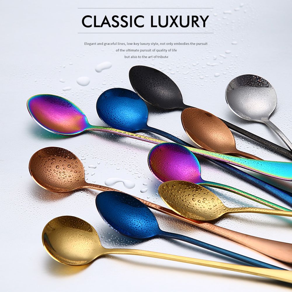 1PC Useful Rainbow Long Handled Stainless Steel