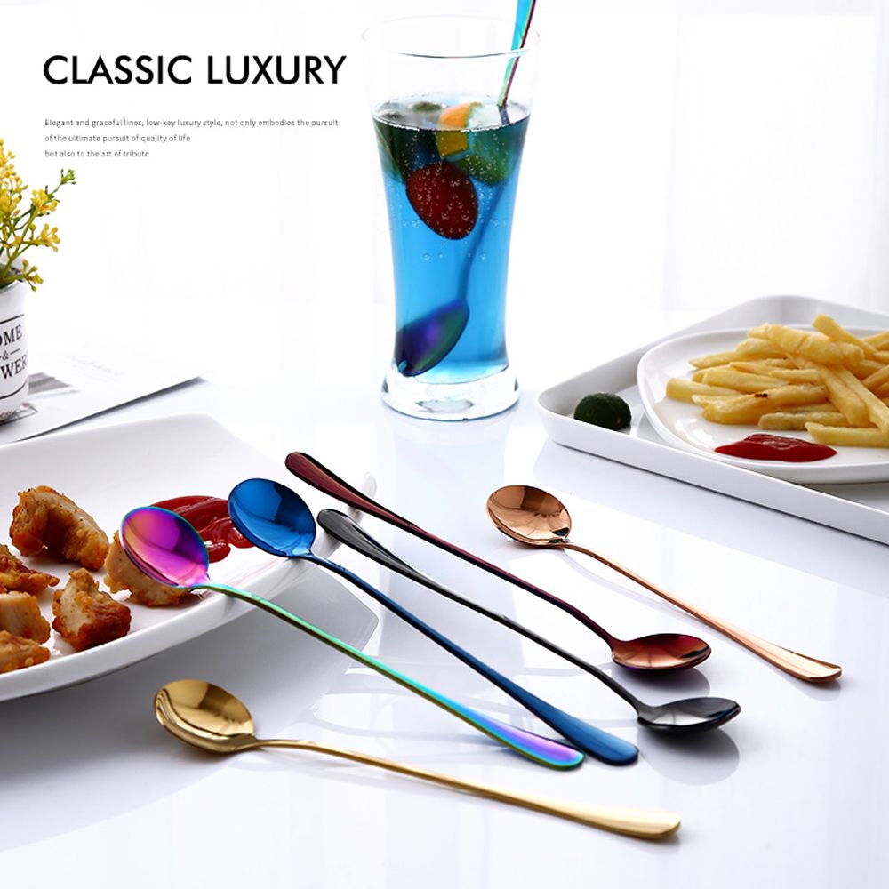 1PC Useful Rainbow Long Handled Stainless Steel