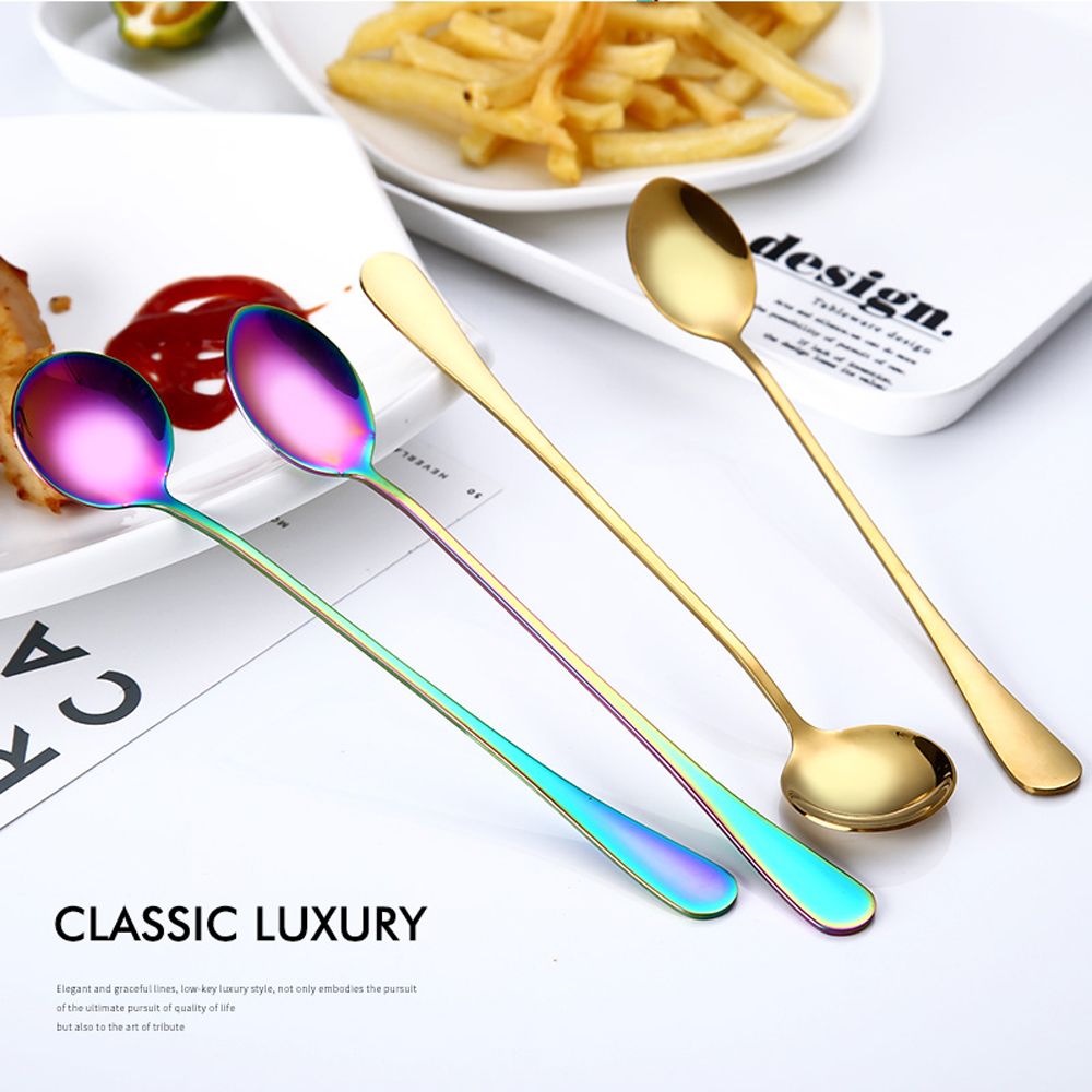 1PC Useful Rainbow Long Handled Stainless Steel