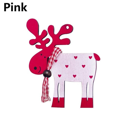 1PC Xmas Tree Pendants Hanging Wooden Colorful Elk