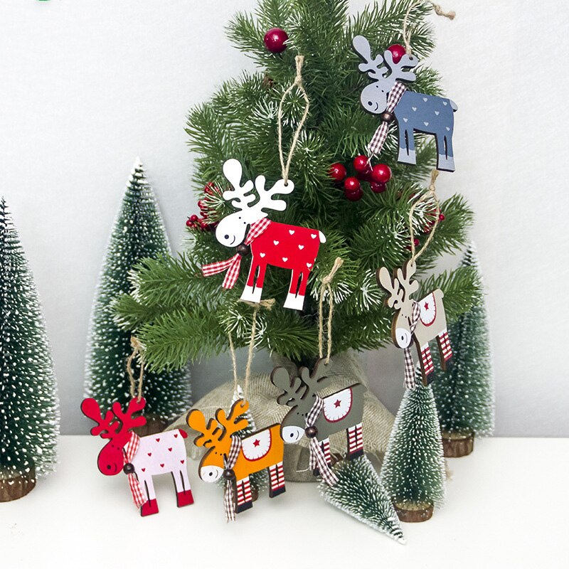 1PC Xmas Tree Pendants Hanging Wooden Colorful Elk