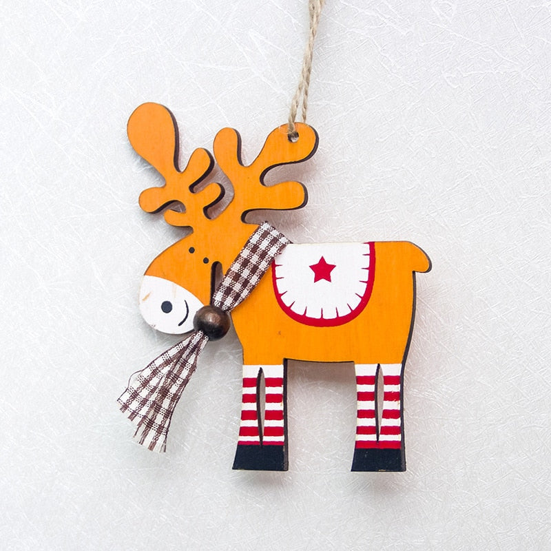 1PC Xmas Tree Pendants Hanging Wooden Colorful Elk