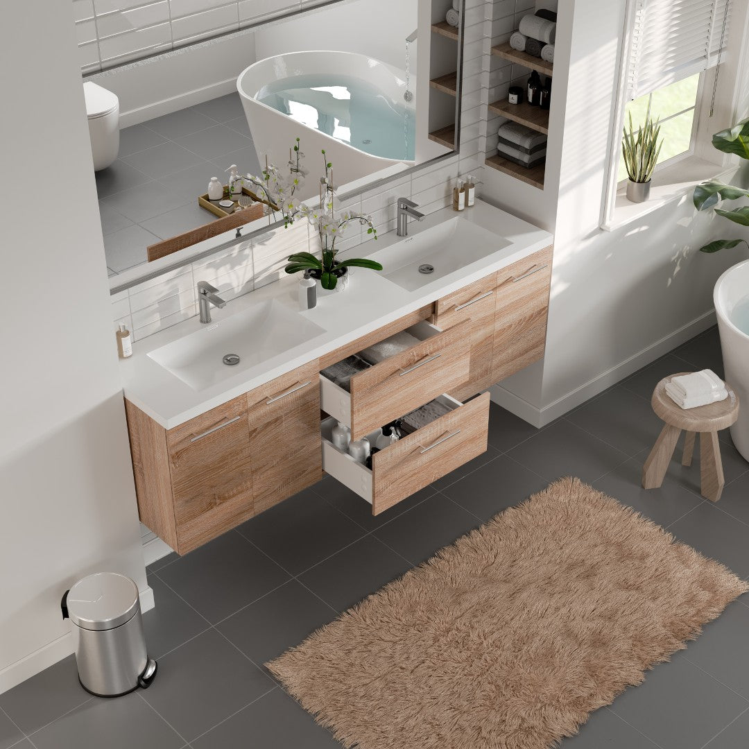 Eviva Axis Wall Mount Bath Vanity with Acrylic Top and Integrated Sinks